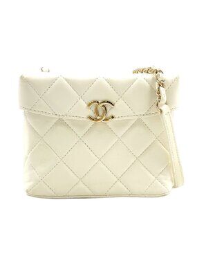 Chanel Quilted Small Box Random Lambskin White Chain Shoulder Bag Gold
